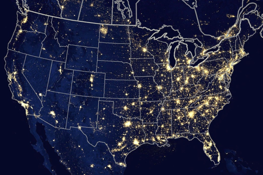 The United States at night, seen from orbit